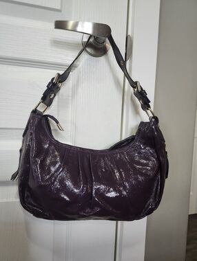 Women's Shiny Eggplant Color Leather Shoulder Bag. Final $